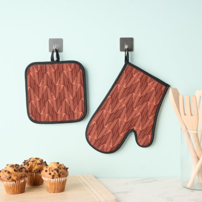 Geometric Cedar  Oven Mitt & Pot Holder Set (Insitu(Hanging))