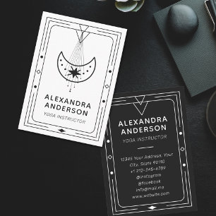 Geometric Celestial Crescent Moon Yoga Instructor  Business Card