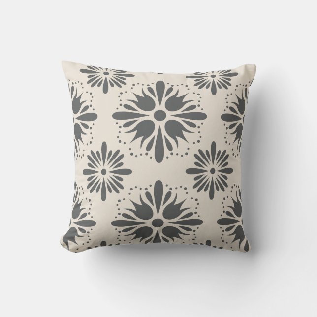 Geometric Charcoal Grey Cream Sherpa Blanket Cushion (Front)