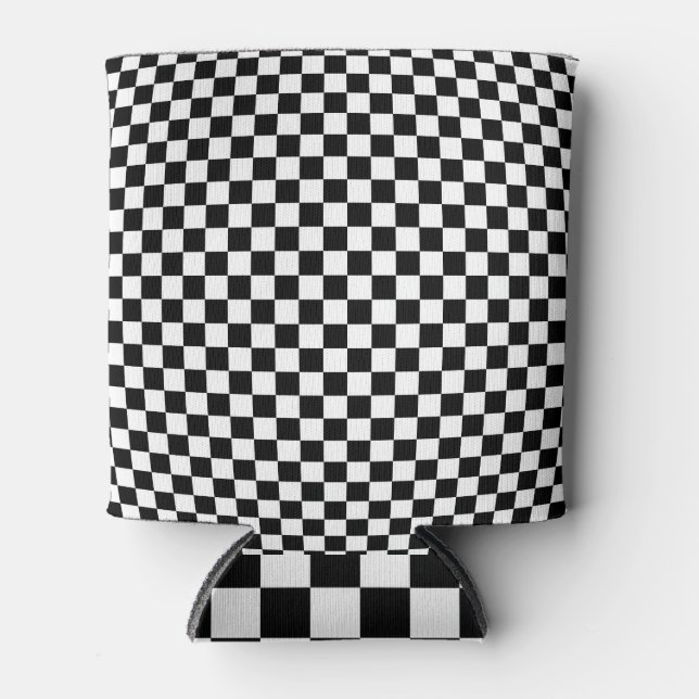 Geometric Chequered Illusion: Vintage Artistry. Can Cooler (Front)