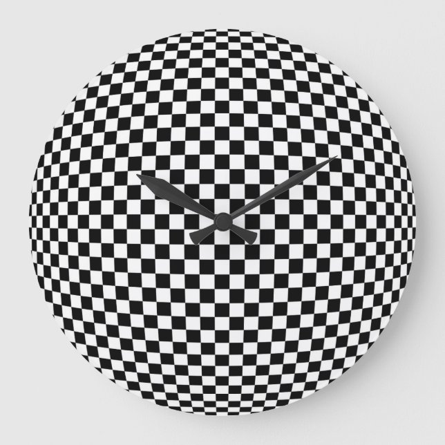 Geometric Chequered Illusion: Vintage Artistry. Large Clock (Front)