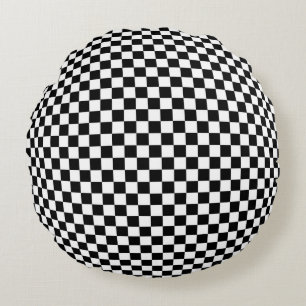 Geometric Chequered Illusion: Vintage Artistry. Round Cushion