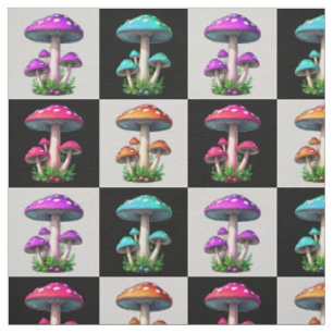 Geometric Chequered Mushroom Design Fabric