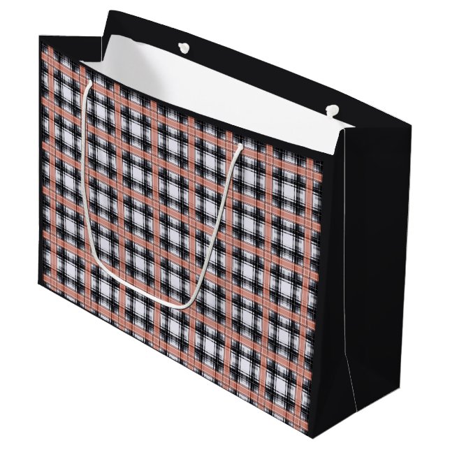 Geometric chequered pattern plaid brown large gift bag (Front Angled)