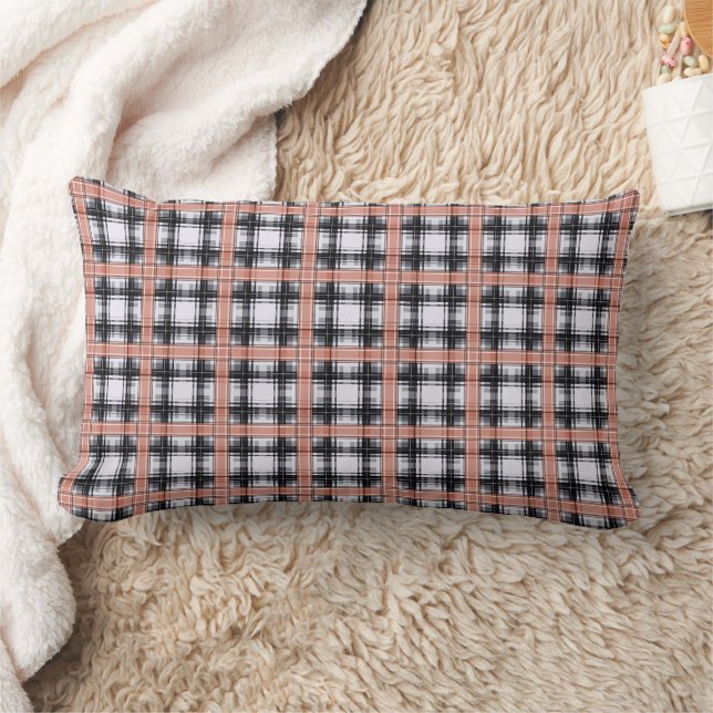 Geometric chequered pattern plaid brown lumbar cushion (Blanket)