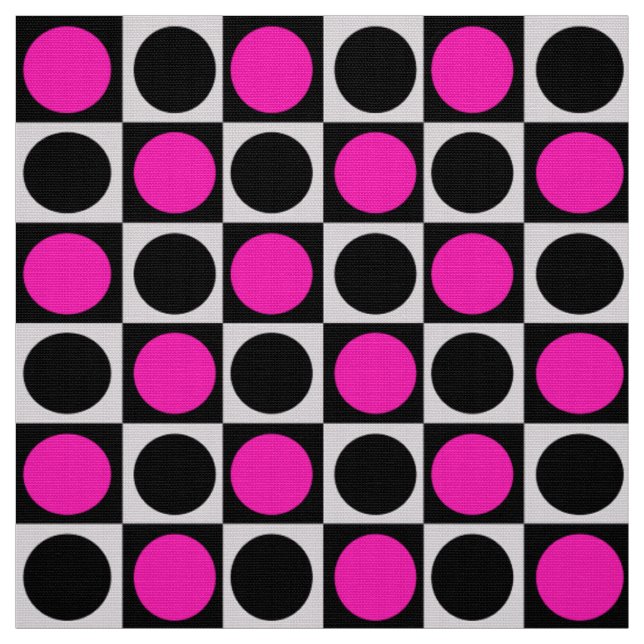 Geometric Chequered Pink And Black Dots  Fabric (Swatch)