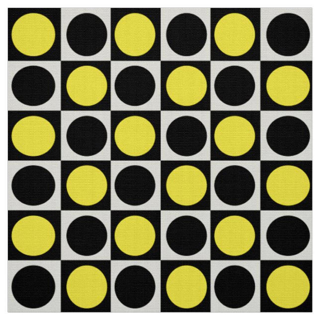 Geometric Chequered Yellow and  Black Dots  Fabric (Swatch)