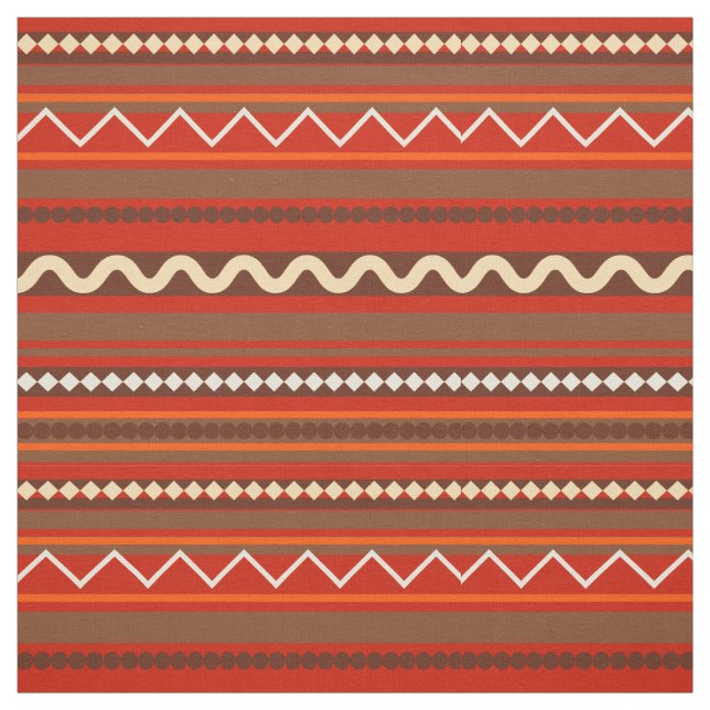 Geometric Chevron and Stripes Red Fabric (Swatch)