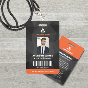 Geometric Chic Black and Orange Company ID Card ID Badge