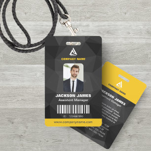 Geometric Chic Black and Yellow Company ID Card ID Badge