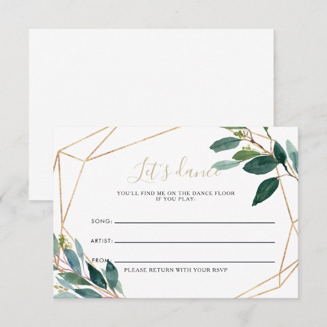 Geometric Chic Foliage Wedding Song Request Card (Front/Back)