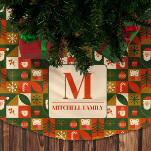Geometric Christmas Seamless Santa Bear Pattern Brushed Polyester Tree Skirt