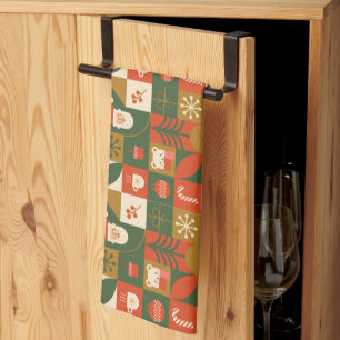 Geometric Christmas Seamless Santa Bear Pattern Tea Towel