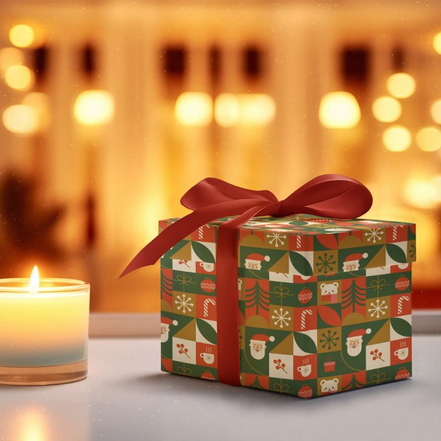 Geometric Christmas Seamless Santa Bear Pattern Wrapping Paper (Creator Uploaded)