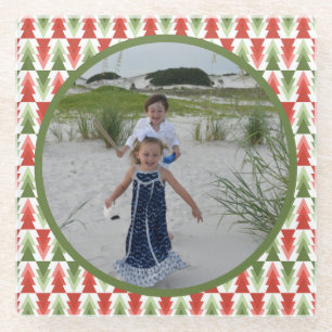 Geometric Christmas Tree Grove Glass Coaster
