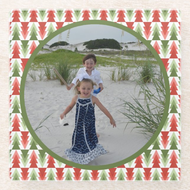 Geometric Christmas Tree Grove Glass Coaster (Front)