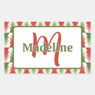 Geometric Christmas Tree Grove Rectangular Sticker