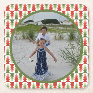 Geometric Christmas Tree Grove Square Paper Coaster