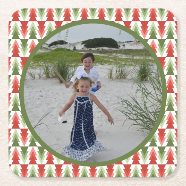 Geometric Christmas Tree Grove Square Paper Coaster (Front)