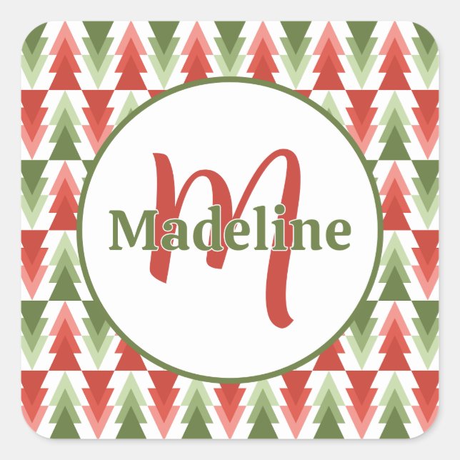 Geometric Christmas Tree Grove Square Sticker (Front)