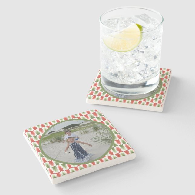 Geometric Christmas Tree Grove Stone Coaster (Side)