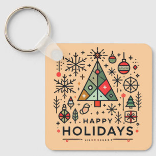 Geometric Christmas Tree Happy Holidays Festive Key Ring