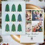 Geometric Christmas Tree Wishes 4 Family Photos Holiday Card<br><div class="desc">Looking for a Christmas card with Christmas trees and snowflakes? Look at our Geometric Christmas Tree Wishes 4 Family Photos Holiday Card! This card features 9 beautiful Christmas trees, hand-drawn colourful doodle decorations, and snowflakes in the front. In the back, you can personalise the text and add 4 photos. This...</div>