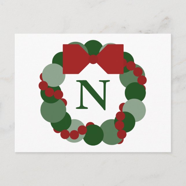 Geometric Christmas Wreath Postcard with Monogram (Front)