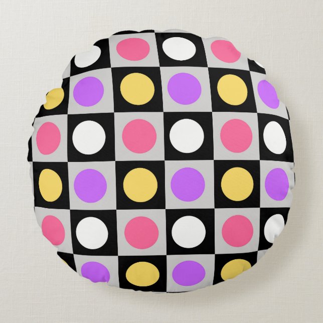 Geometric Circle Dots Pattern Round Cushion (Front)