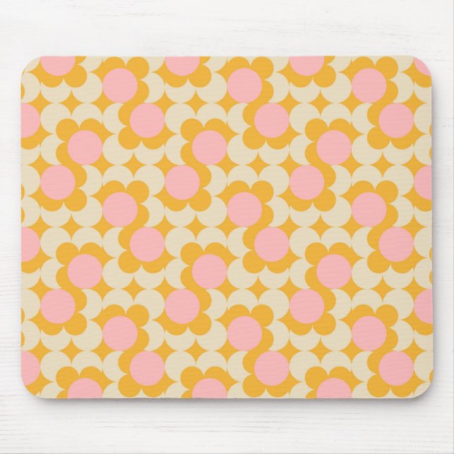 Geometric Circle Mid Century Flower Pattern Mouse Pad (Front)