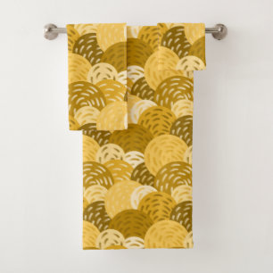 Geometric Circles in Gold and Mustard Yellow Bath Towel Set