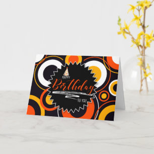 Geometric Circles in Orange on Black Birthday Card