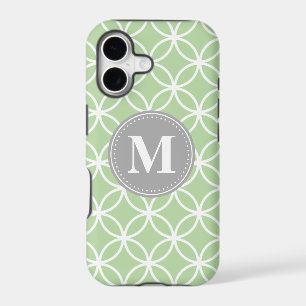 Geometric Circles Mint Green Grey Monogram