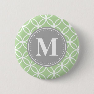 Geometric Circles Mint Green Grey Monogram 6 Cm Round Badge