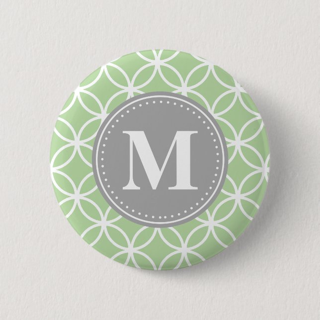 Geometric Circles Mint Green Grey Monogram 6 Cm Round Badge (Front)