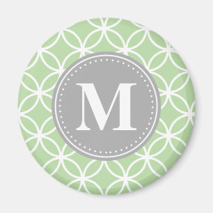 Geometric Circles Mint Green Grey Monogram Magnet