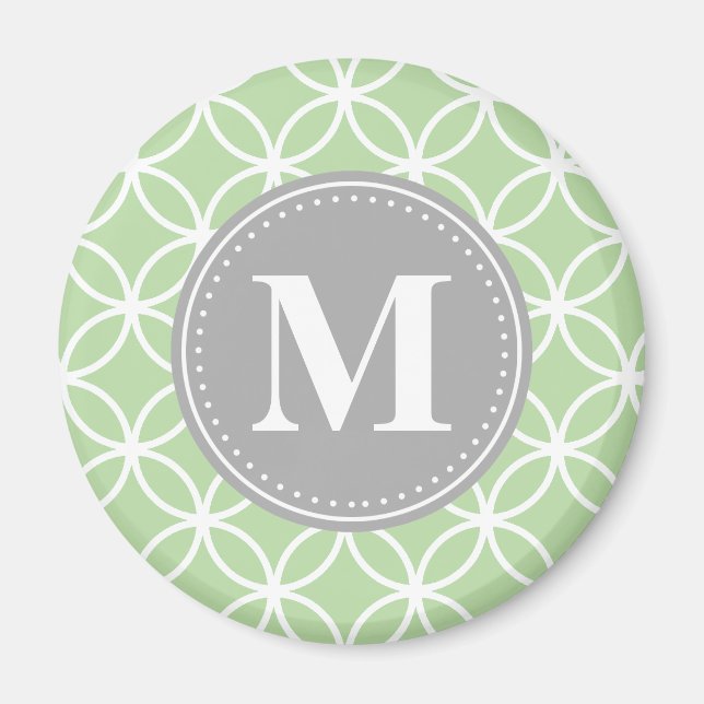 Geometric Circles Mint Green Grey Monogram Magnet (Front)
