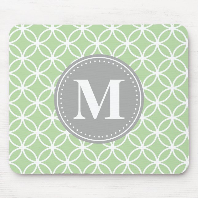 Geometric Circles Mint Green Grey Monogram Mouse Pad (Front)