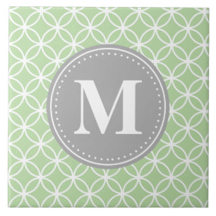 Geometric Circles Mint Green Grey Monogram Tile