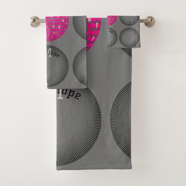 Geometric Circles Monogram Modern Minimalist Cool Bath Towel Set (Insitu)