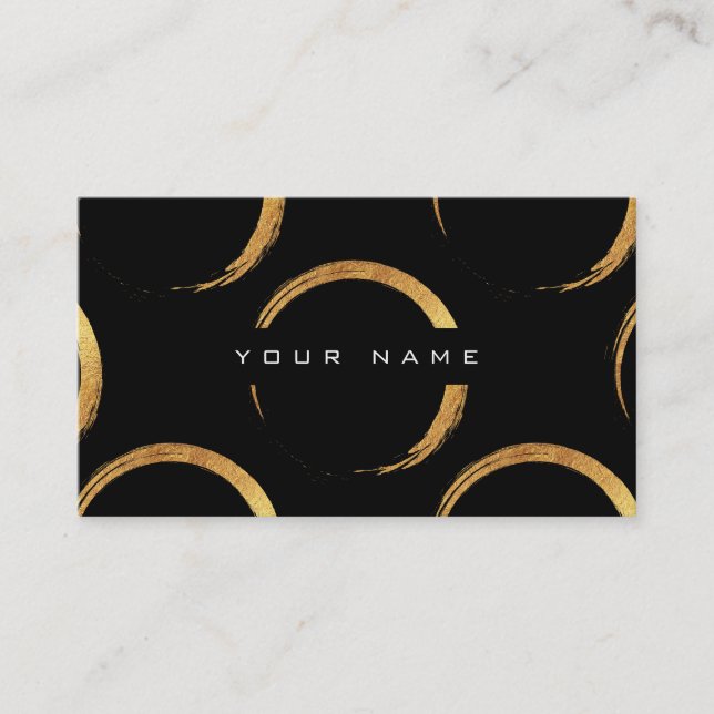 Geometric Circles Painting Golden Black Vip Business Card (Front)