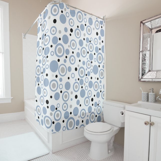 Geometric Circles Slate Blue Shower Curtain (In Situ)