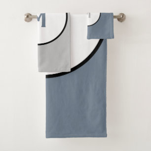 Geometric Circles Slate Grey Monogram Bath Towel Set