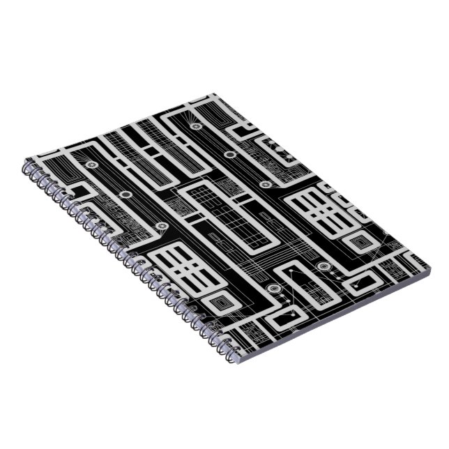 Geometric Circuit Board Spiral Notebook (Right Side)
