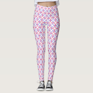 Geometric Circular Pattern in Red and Blue Leggings