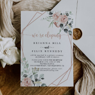 Geometric Classic Pink Rose Elopement Reception  Invitation