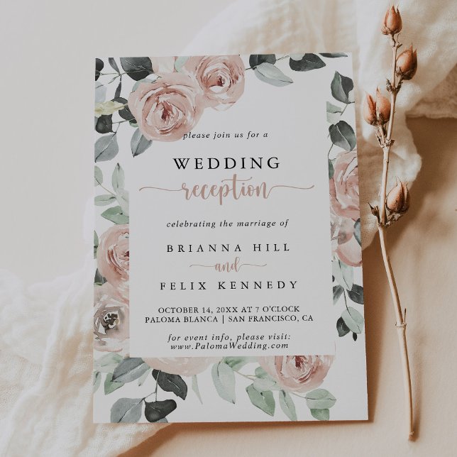 Geometric Classic Pink Rose Wedding Reception  Invitation (Creator Uploaded)