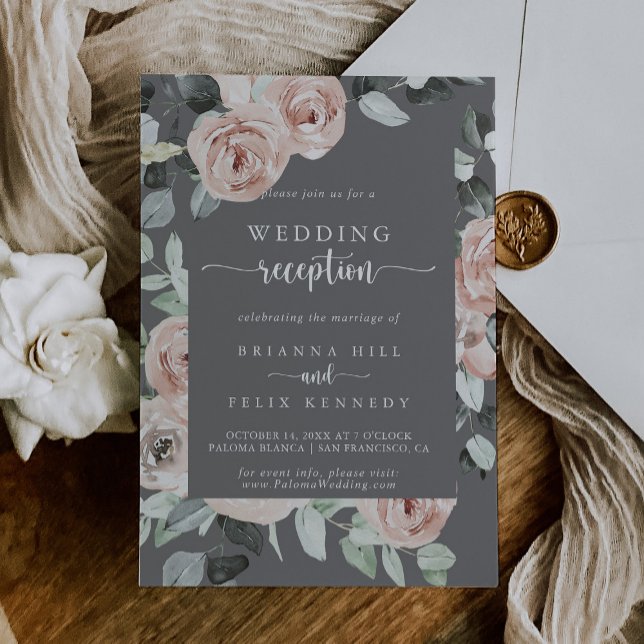 Geometric Classic Rose Grey Wedding Reception  Invitation (Creator Uploaded)
