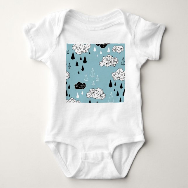 Geometric clouds and rain, seamless pattern. baby bodysuit (Front)
