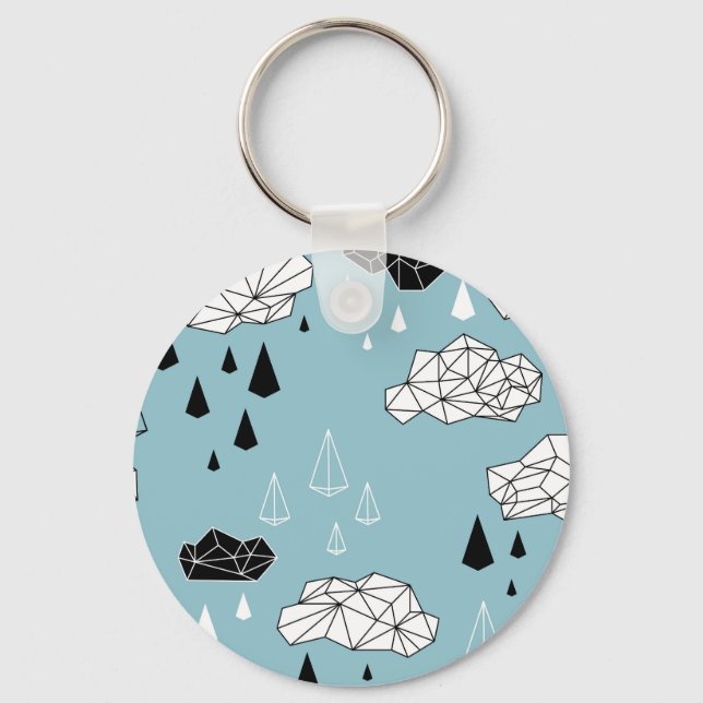 Geometric clouds and rain, seamless pattern. key ring (Front)